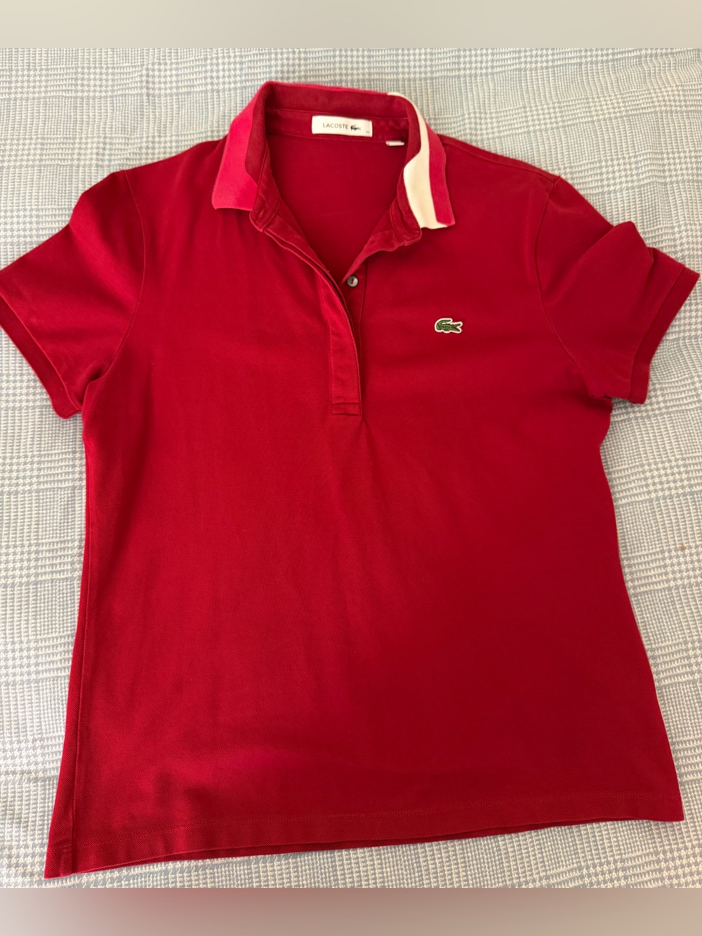 Lacoste Bright Red Polo Top with White Trim- 💯 % AUTHENTIC